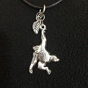 Hanging Monkey Silver Pendant Necklace 17 To 19 Inch Adjustable Black Cord￼